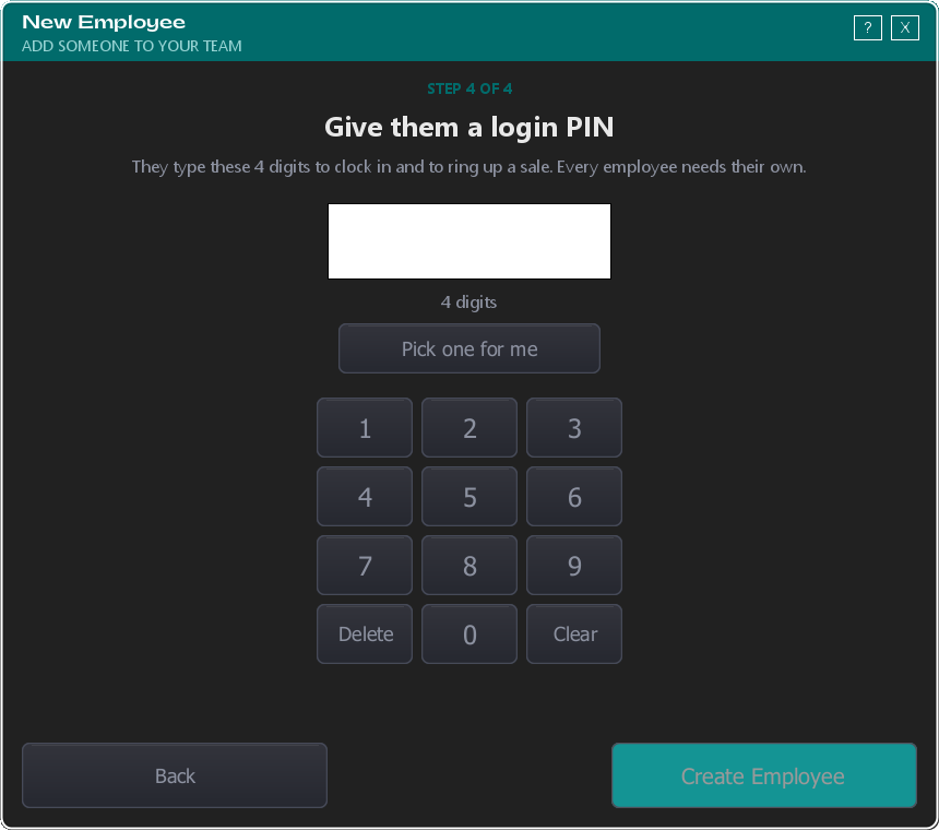 Step 4 — setting a 4-digit login PIN