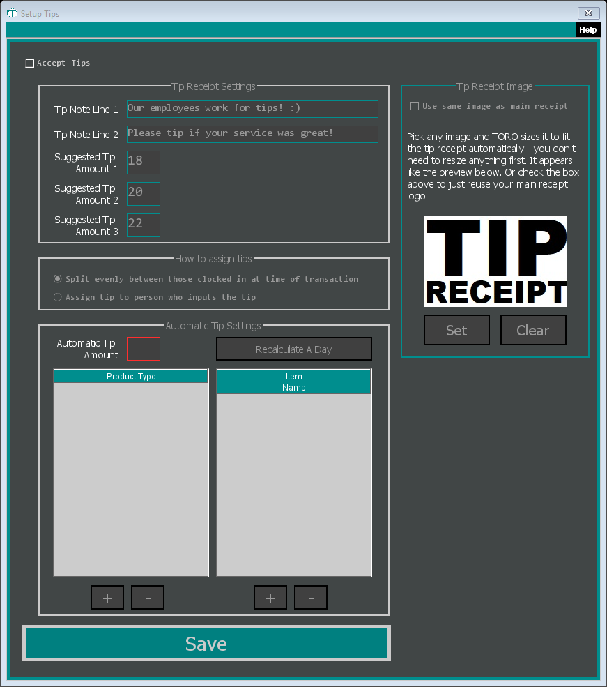 The Setup Tips screen