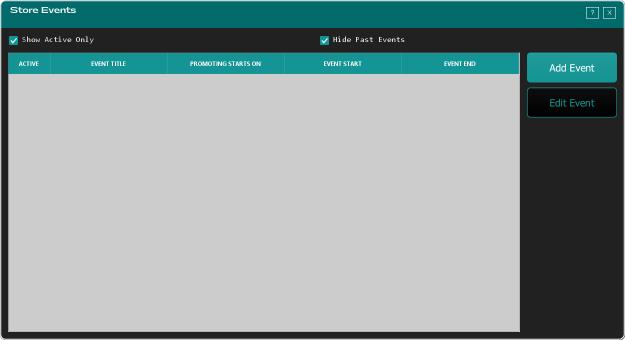 The Store Events screen