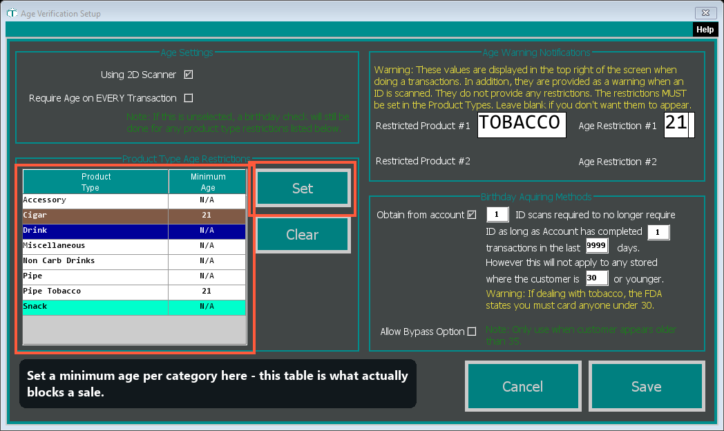 The Age Verification Setup window