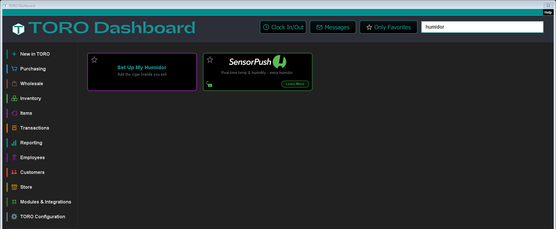 How to get there: the Dashboard, Items tab, Set Up My Humidor — or type humidor in the search box