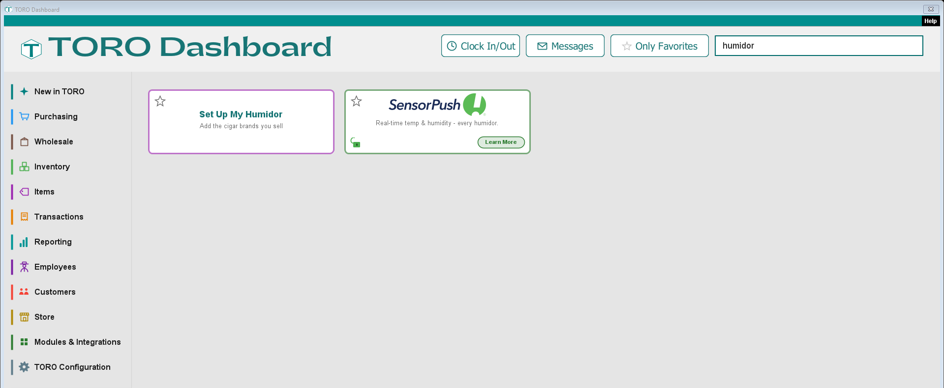 How to get there: the Dashboard, Items tab, Set Up My Humidor — or type humidor in the search box