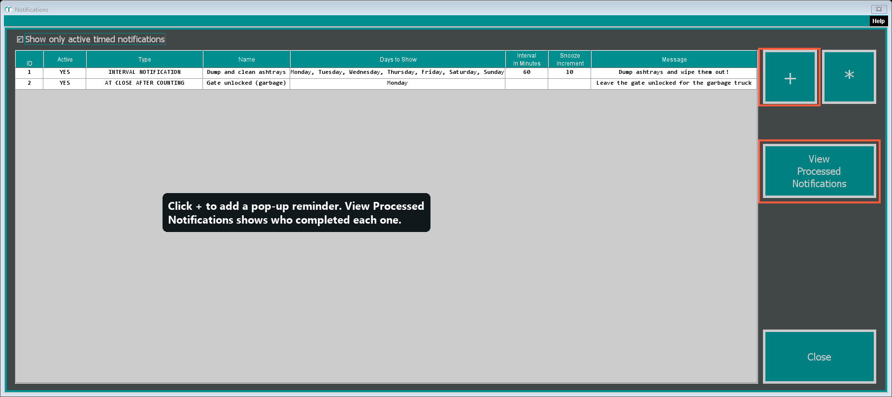 The Notifications window