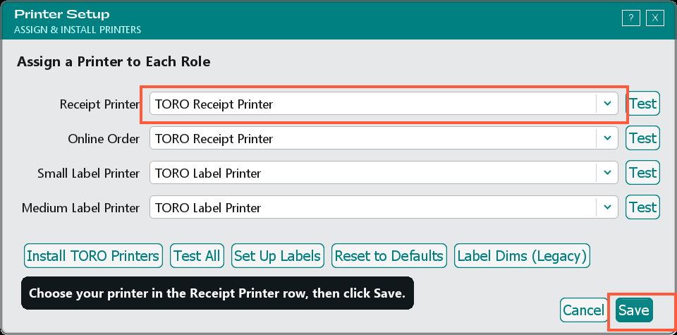 Set Up Printer window