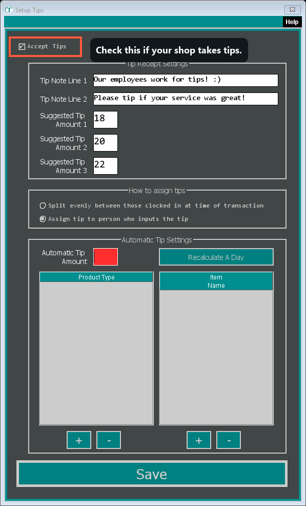 The Setup Tips window
