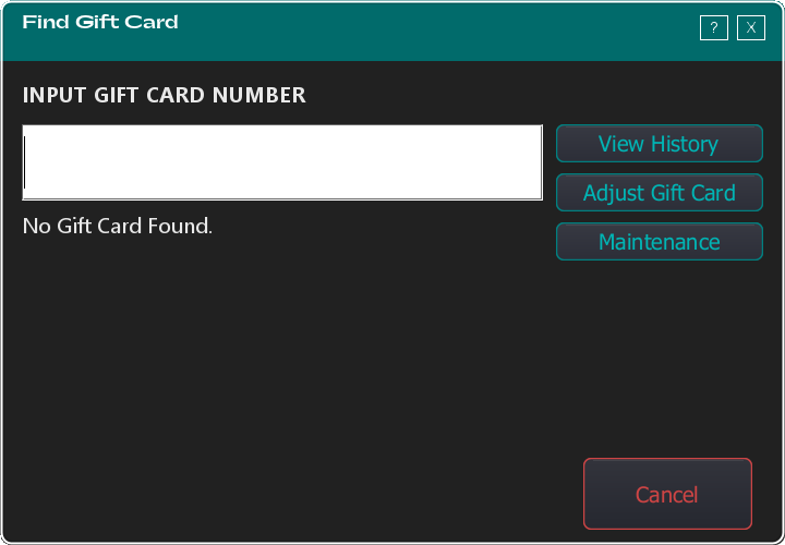 The Find Gift Card screen